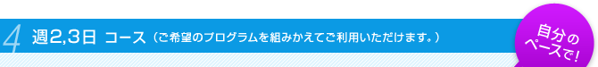 週2,3日コース(ご希望のプログラムを組みかえてご利用いただけます。) 「自分のペースで!」